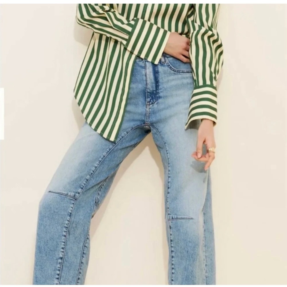 Anthropologie Pilcro The Millie Low-Slung Barrel Jeans 32 Tall Blue Oversized